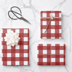 Red White Gingham Check Plaid Wrapping Paper Sheet