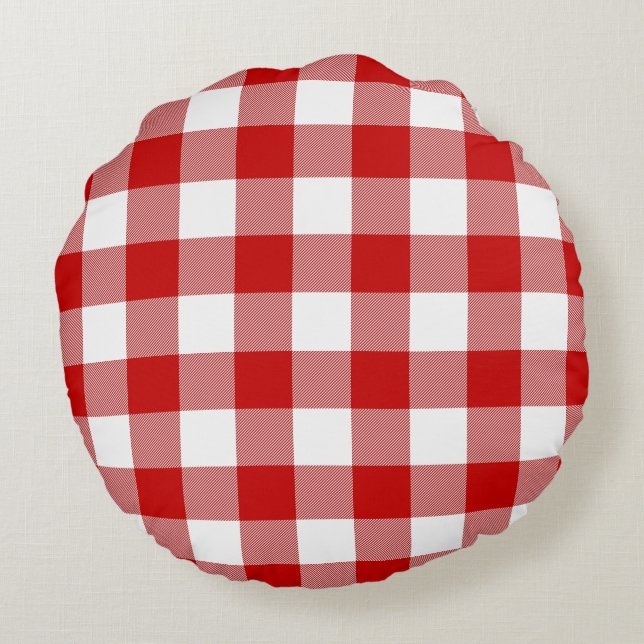 Red & White Gingham Check Round Cushion (Back)