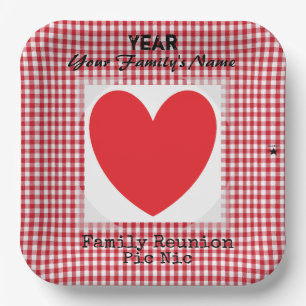 Red & White Gingham Heart Paper Plate HAMbyWG