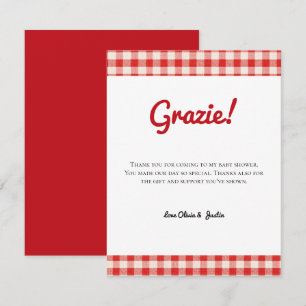 Red White Gingham Italian Baby Shower Thank You Card