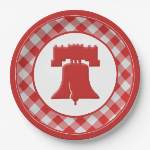 Red/White Gingham Liberty Bell July 4th BBQ Party Paper Plate