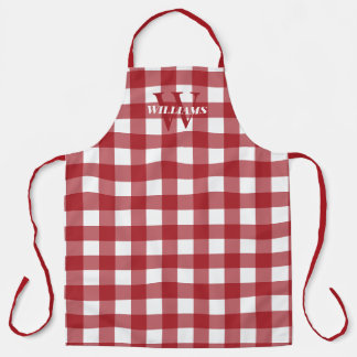 Red White Gingham Name & Initial Apron