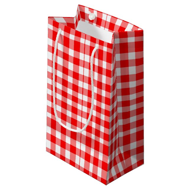 Red/White Gingham Pattern Small Gift Bag (Front Angled)