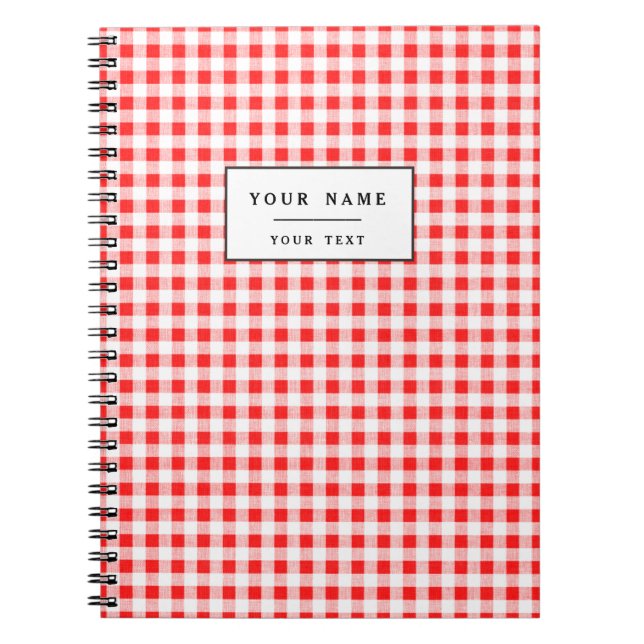 Red White Gingham Pattern Spiral Notebook (Front)