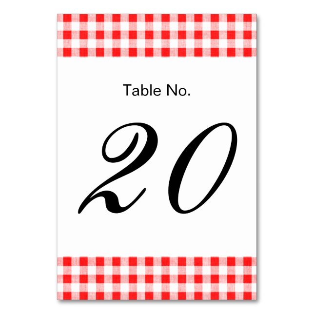 Red White Gingham Pattern Table Number (Front)