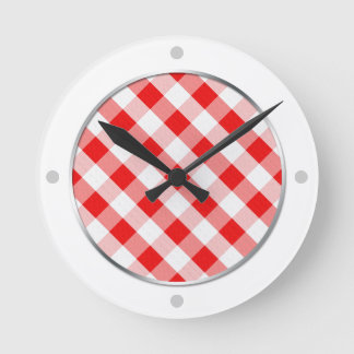 Red & White Gingham Pattern Wall Clock