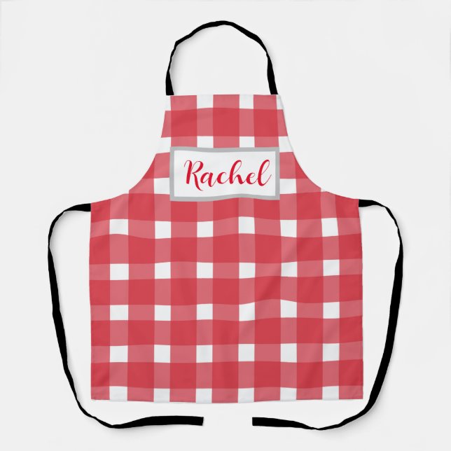 Red White Gingham Personalised  Apron (Front)