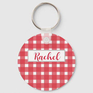 Red White Gingham Personalised  Key Ring