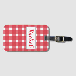 Red White Gingham Personalised Luggage Tag