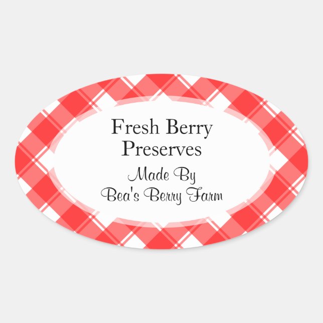 Red White Gingham Plaid Custom Canning Stickers (Front)
