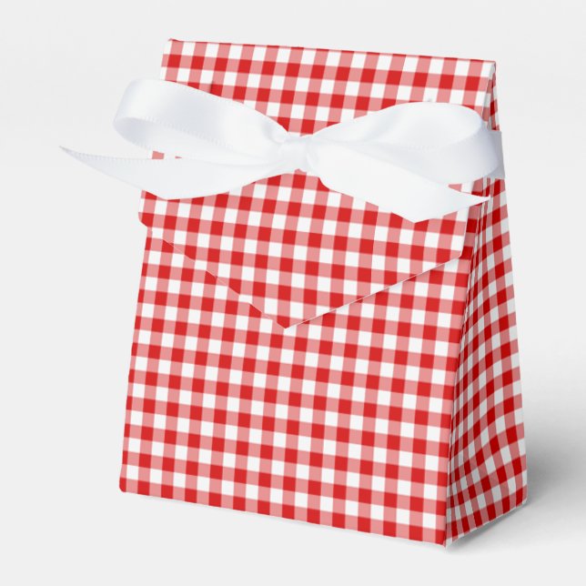 Red-White Ginham-PARTY FAVOR BOX, tent Favour Box (Front Side)