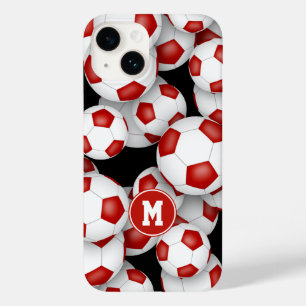 Red white girls soccer balls pattern monogrammed  Case-Mate iPhone 14 case