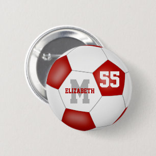 red white girls soccer personalised 6 cm round badge