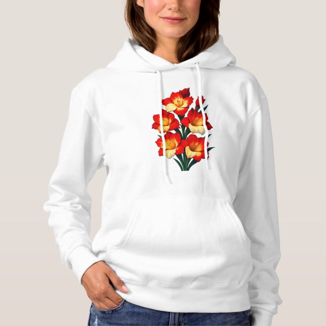 Red & White Gladiolus Vector Art – Elegant Modern  Hoodie (Front)