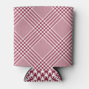 Red White Glen Plaid: Tweed Tartan Can Cooler