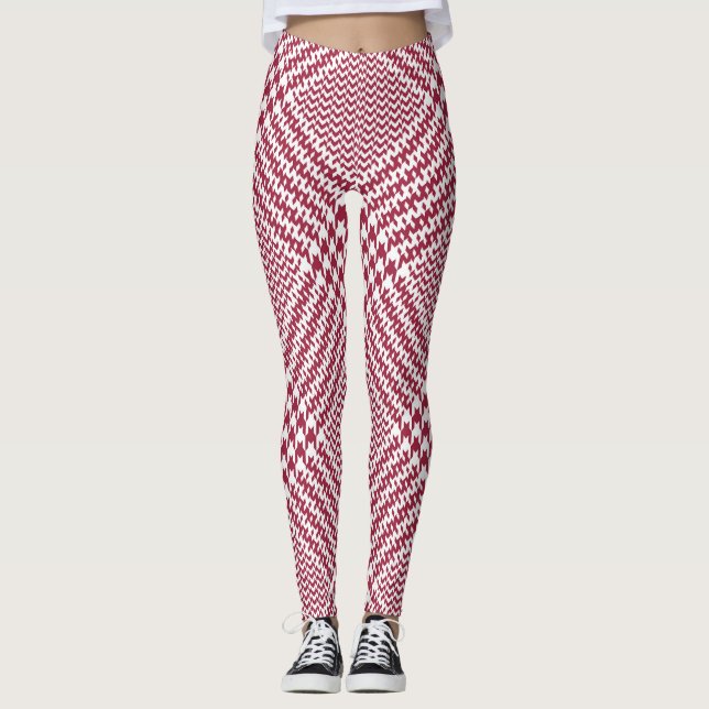 Red White Glen Plaid: Tweed Tartan Leggings (Front)