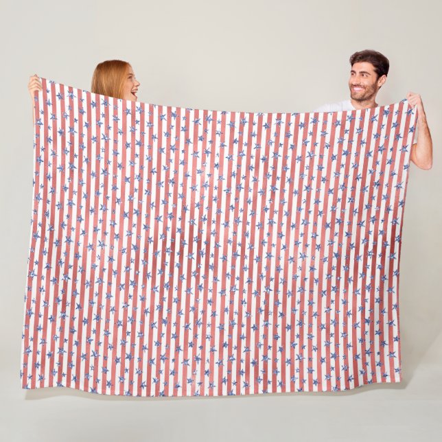 Red White Glitter Blue Stars Stripes Fleece Blanket (In Situ)