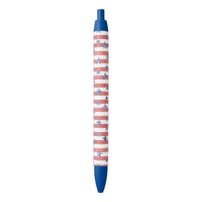Red White Glitter Blue Stars Stripes Ink Pen (Front Vertical)