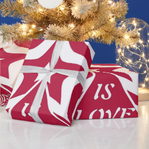 Red & White God Is Love Star Pattern Christmas  Wrapping Paper