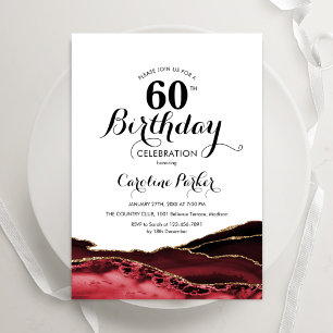 Red White Gold Agate 60th Birthday Invitation