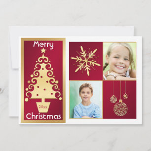 Red, White, Gold Christmas Tree Christmas Card