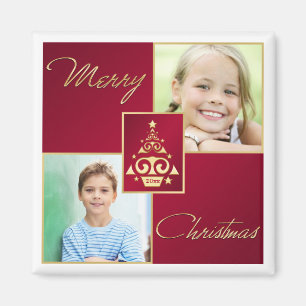 Red, White, Gold Christmas Tree Photo Magnet