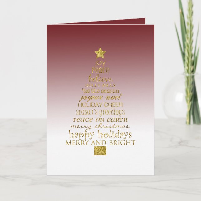 Red White Gold Inspirational Christmas Tree   Card (Front)