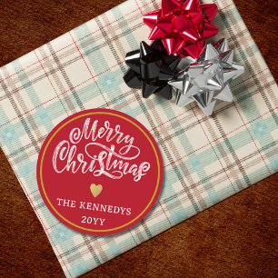 Red White Gold Merry Christmas Classic Round Sticker