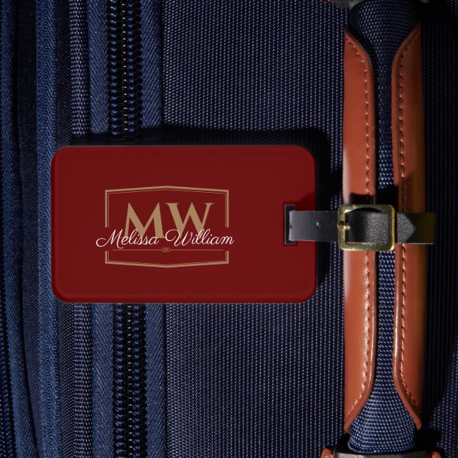 Red White Gold Monogram Name Luggage Tag (Front Insitu 4)