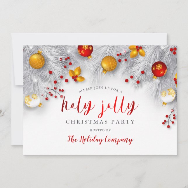 Red White Gold Ornament Corporate Christmas Party Invitation (Front)