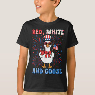 Red White Goose America Goose 4th Of July Us Flag T-Shirt