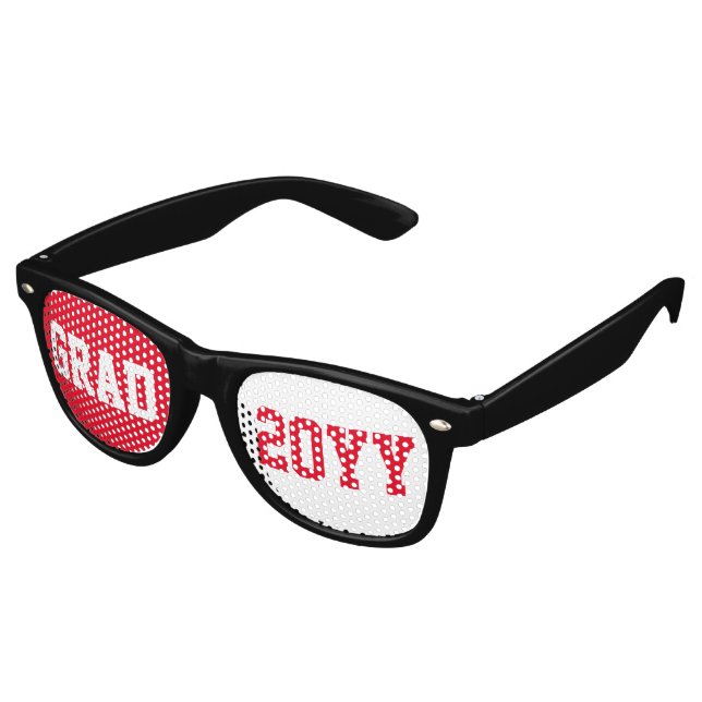 Red & White Grad 2026 Text Design Retro Sunglasses (Angled)