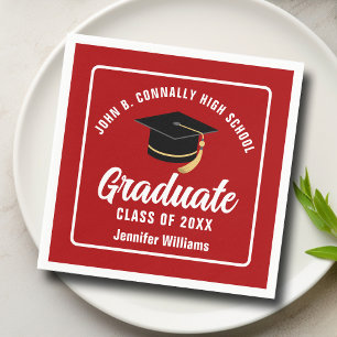 Red White Graduate Custom 2025 Graduation Party Napkin