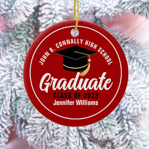 Red White Graduate Modern 2025 Custom Graduation Ceramic Tree Decoration