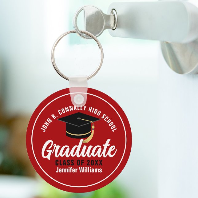 Red White Graduate Modern 2025 Custom Graduation Key Ring (Creator Uploaded)