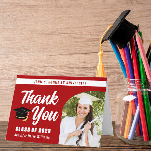 Red White Graduate Photo Arch Bold 2024 Graduation Thank You Card