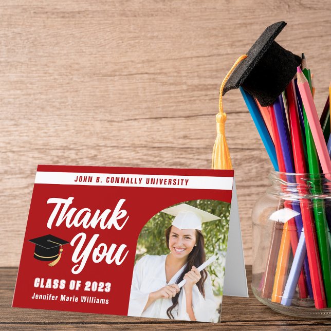 Red White Graduate Photo Arch Bold 2025 Graduation Thank You Card (Creator Uploaded)