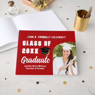 Red White Graduate Photo Custom Graduation Party Guest Book