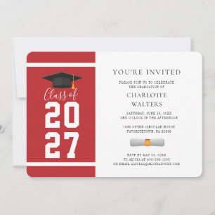 Red White Graduate Photo Graduation 2027 Party Invitation