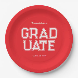 Red & White Graduation Party Customisable Paper Plate