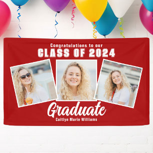 Red White Graduation Photo Collage Party Banner