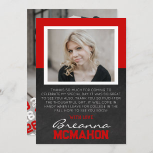 Red & White Graduation Photo Thank You Card