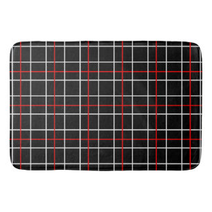 Red White Graphical Lines Black Plaid Design  Bath Mat