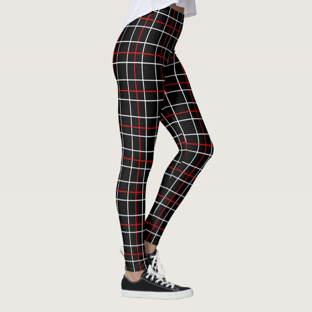 Red White Graphical Lines Black Plaid Design  Leggings (Creator Uploaded)