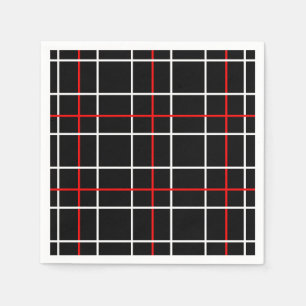 Red White Graphical Lines Black Plaid Design Napkin