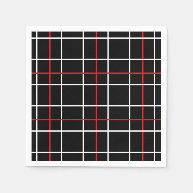 Red White Graphical Lines Black Plaid Design  Napkin (Front)