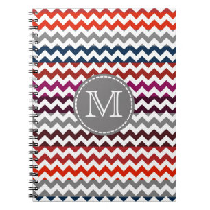 Red White Gray Chevron Zigzag Monogram Notebook