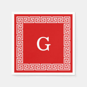 Red, White Greek Key #1 Framed Monogram Napkin