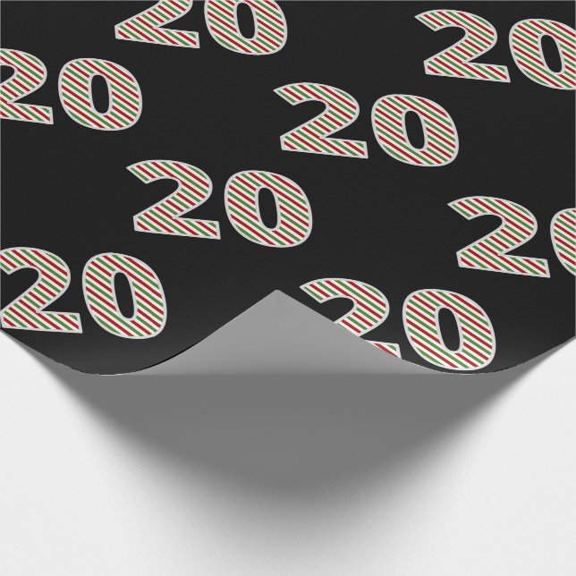 Red, White, Green "20" 20th Event on Christmas Day Wrapping Paper (Corner)
