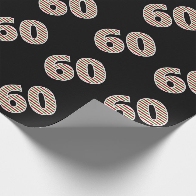 Red, White, Green "60" 60th Event on Christmas Day Wrapping Paper (Corner)